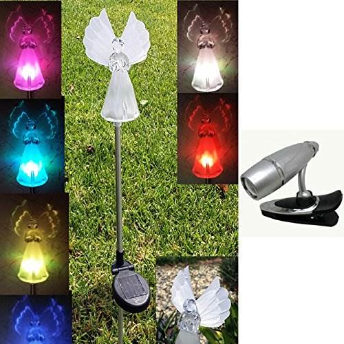 Angel Solar Light With Fiber Optic Wings (Set Of 2) With Free LED Keychain 